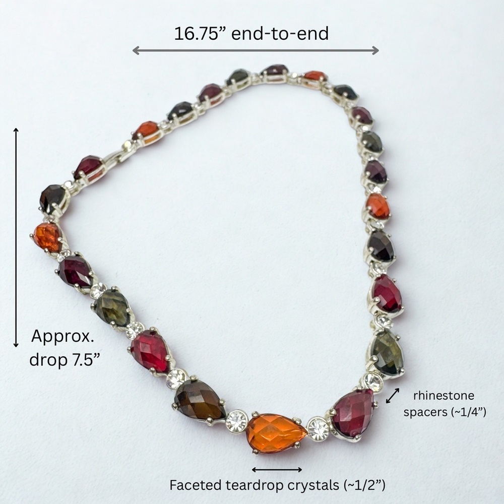 Multicolor Crystal Statement Necklace Red Orange … - image 3